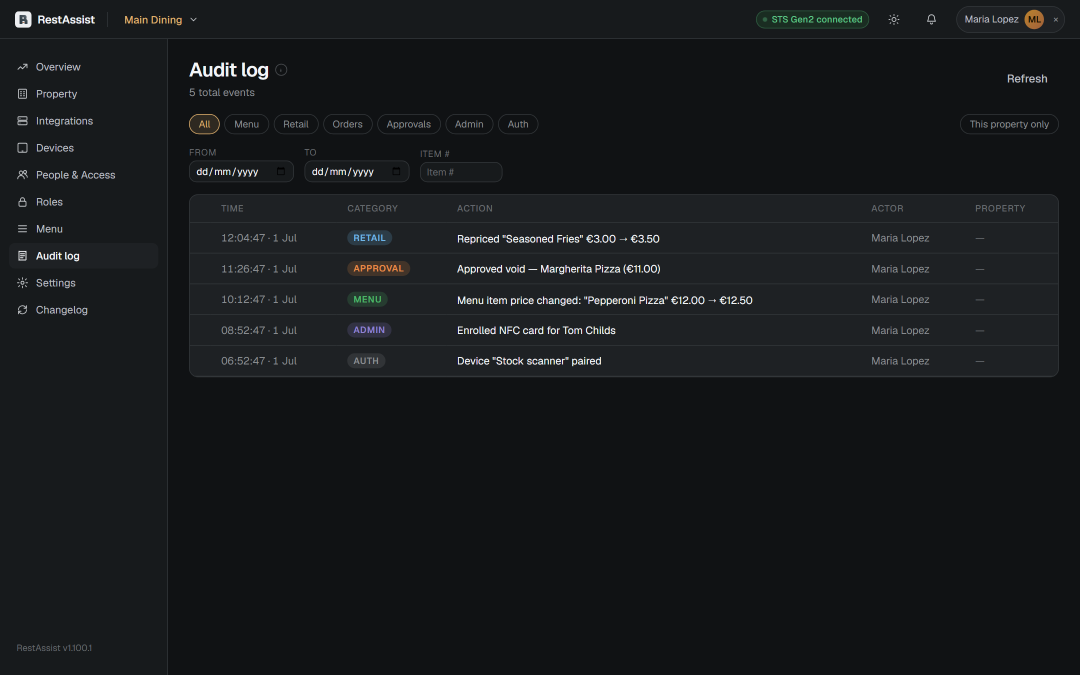Audit log